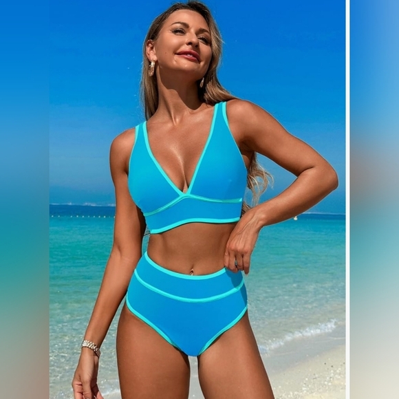 Neon Vibrant Blue Women's Swim Set Size Small NWT - Picture 3 of 5